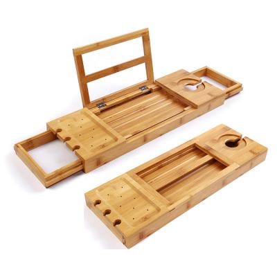 China New Product Sustainable Luxury Nature Bathroom Bamboo Bath Tray Bath Trolley for sale