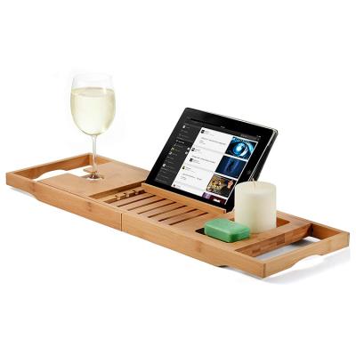 China Large Gift Sustainable Item Bathroom Adjustable Bamboo Tub Tray for sale