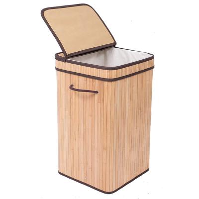 China Collapsible Square Bamboo Collapsible Laundry Basket With Lid for sale