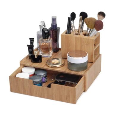 China Viable bamboo cosmetic organizer, multifunctional storage carousel for makeup, toiletries for sale