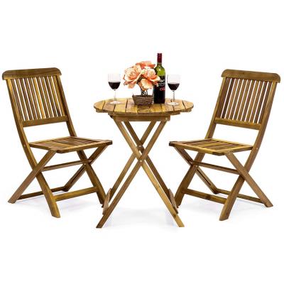 China 3-Piece Solid Wood Folding Acacia Wood Bistro Set Patio Table and Chairs for sale