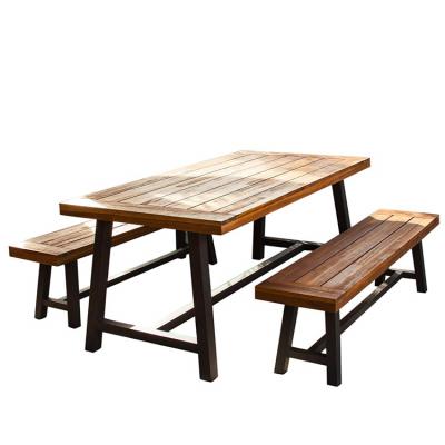 China Solid Wood Picnic Table Set Rustic Outdoor Wooden Patio Table And Chairs for sale