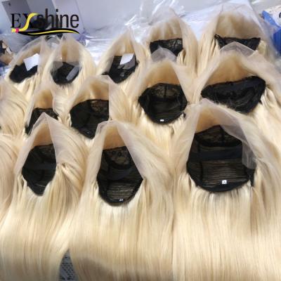 China Real Virgin Blonde Cuticle Aligned 100% Silky Straight Brazilian Wave Wig 8-44 Inch, Pre Plucked Straight Full Lace 613 Human Hair Wig for sale