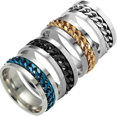 China Stainless Steel Stainless Steel Chain Inlay Rotating Wedding Band Biker Ring For Men for sale