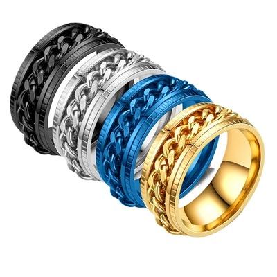 China Stainless Steel Stainless Steel Biker Rings With Chains Mens Fashion Spinner Jewelry Band Rings for sale