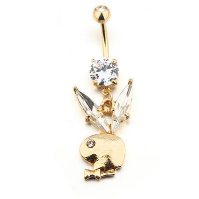 China TRENDY Dangle Multi Cobblestone GEMS ON Play Boy Bunny Dangle Navel Ring for sale