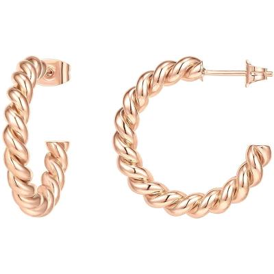 China Lead Free Nickel Free Stainless Steel Twisted Rope Around Circle Hoop Earrings for Women in Rose Gold, White Gold and Yellow Gold for sale