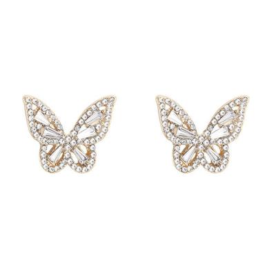 China Fast Delivery S925 Pin Crystal Butterfly Earrings Flash Diamond Stud Earrings For Women Girls for sale