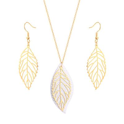 China CLASSIC statement leaf dangling earrings and long necklaces set for women for sale