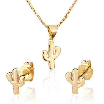 China TRENDY Cute Cactus Necklace Earrings Set Desert Pendant Jewelry Set For Women Girl for sale