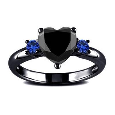 China Punk Black Zirconia Love Heart Handsome Marry Anniversary Gift Marriage Engagement Proposal Status Jewelry for sale