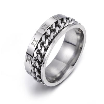 China Roman Numerals Ring Unisex Titanium FASHIONABLE Ring Rotatable Chain Finger Ring in steel for sale