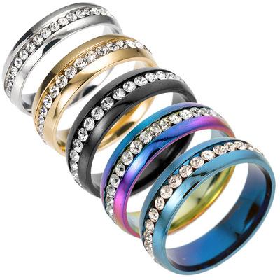 China TRENDY Stainless Steel Plain Silver Ring With Rhinestones For Men Women for sale