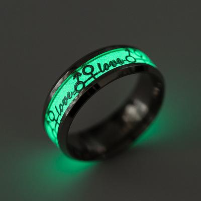 China FASHIONABLE 8mm Titanium Love Letters Pattern Design Ring Wedding Cool Band Luminous Effect for sale