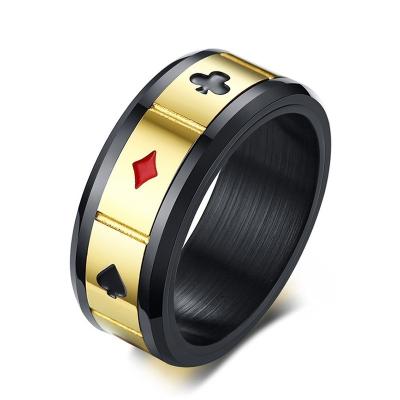 China Hiphop Ranks Alloy 7-13 Poker Games Mens Playing Card Black Shovel Biker Spade Ring for sale