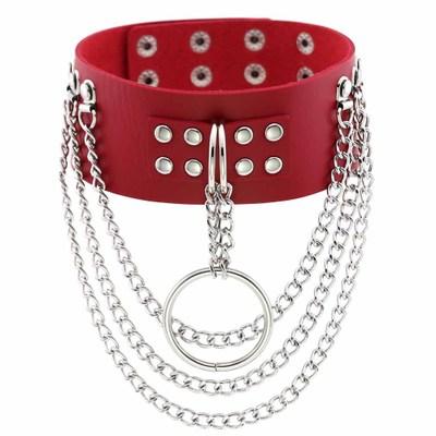 China PU Gothic Punk Punk Spike Rivet Necklace Chain Leather Choker Necklace for sale