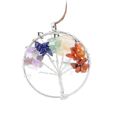 China Romantic Tree Of Life Necklace Colorful Natural Stone Crushed Stone Pendant Necklace for sale