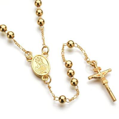 China Environmental Friendly Gold Over Sterling Silver Italian Rosary Bead Cross Y Necklace Chain For Women Men for sale