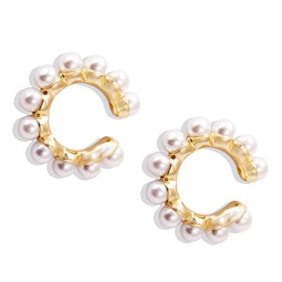 China Fast Delivery Bohemian Beads Ear Cuff Boho C-Shape Imitation Pearl Circle Clip For No Piercing Women Girl for sale