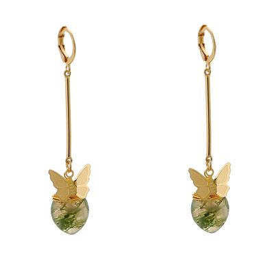 China FASHIONABLE Vintage Green Agate Earrings Long Natural Stone Earrings for sale