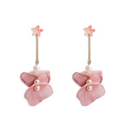 China High Quality Women Petal Drop Earrings Flowers Big Dangle Earrings With Floral Chiffon Tassel Necklace for sale