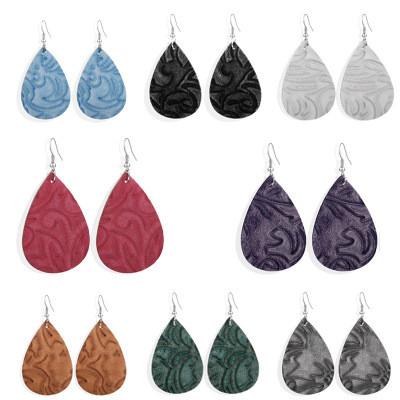 China FASHIONABLE Faux Leather Earrings Teardrop Dangle Earrings Light Embossed Earrings for sale