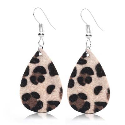 China FASHIONABLE Leather Light Teardrop Faux Leather Earrings Handmade Leopard Print Dangle Earrings for sale