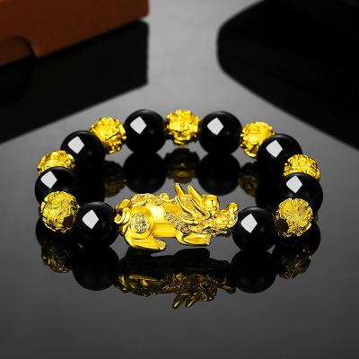 China Durable Hand Carved Stone Feng Shui Elastic Pi Xiu Bracelet Wealth Bracelet 12mm Bracelet for sale