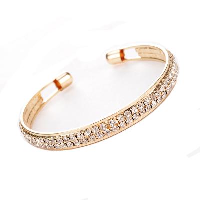 China Fashion 2 Rows Durable Diamonds Bangle Open Cuff Bracelet For Women for sale