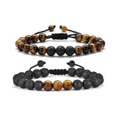 China Trendy 8mm Tiger Eye Lava Rock Stone Men's Bracelet for sale