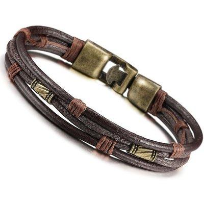 China Vintage Mens Vintage Leather Wrist Band Brown Rope Bracelet Bangle for sale