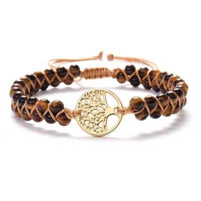 China FASHIONABLE Tiger Eye Stone Turquoise Double Row Bracelet Beaded Tree of Life Braided Bracelet for sale