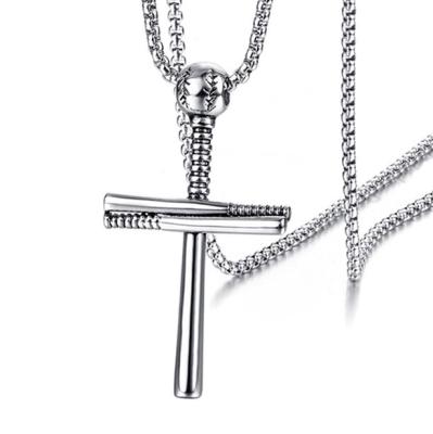 China TRENDY cross necklace by sports Baseball and baseball bat pendant cross necklace for sale