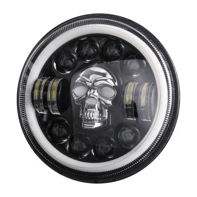 China Unique 7 Inch Skull Design RGB Headlight Automobile Lamp For Harley Led Projector For Motorcycle High Performance Led Headlight for sale