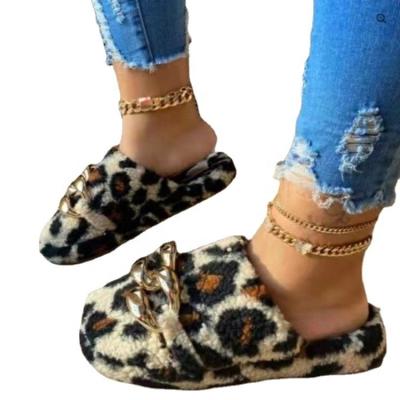 China 2021 New Wear Flat Bottom Outdoor Comfortable Fuzzy Plush Printing Thick Non-slip Durable Warm Slippers For Women for sale