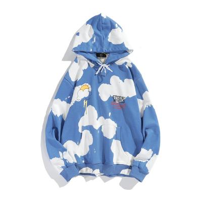 China 2021 New Autumn Winter Men Sky Blue Cloud Men's Breathable White Tie Dye Street Wear Loose Oversized Hip Hop Pullover Sweatshirt Hoodie for sale