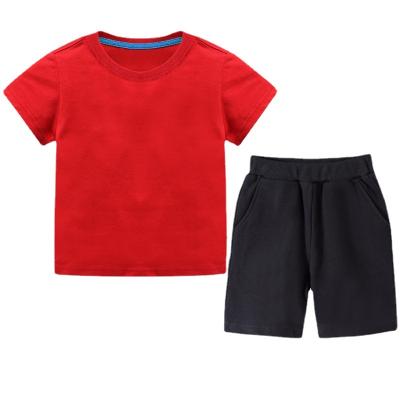 China Custom Shortsleeve Round Neck T-shirt Sheer Round Neck Children's Shorts Custom Clothes Sets With Short Pants for sale