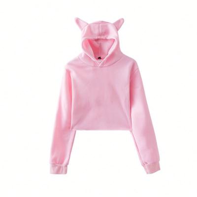 China Women's Pinkish Sportswear Anti-Wrinkle Sweatshirt Anti-Wrinkle Tee Shirt Vintage Cotton Hoodie Shorts High Quality Cat Ear-hat for sale