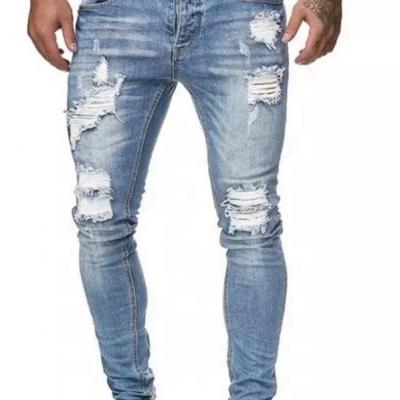 China Viable Hot Sale Distressed Lightweight Zipper Fly WASHED Slim Men Ripped Skinny Jeans for sale