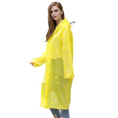 China Eco-Friendly Long Rain Waterproof For Man And Woman Hood With Cheap EVA Waterproof Rainwear For Adults Custom Logo Printing Snap Button for sale