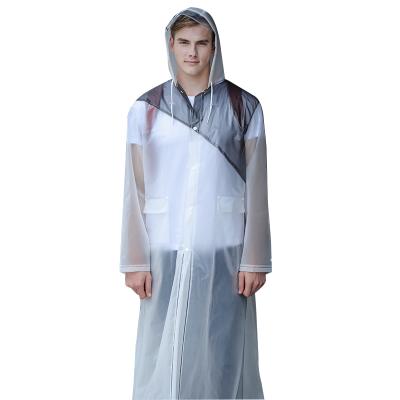 China Protable Long Bag EVA Rain Jacket Color Matching Gray Raincoat For Adult With Pocket for sale