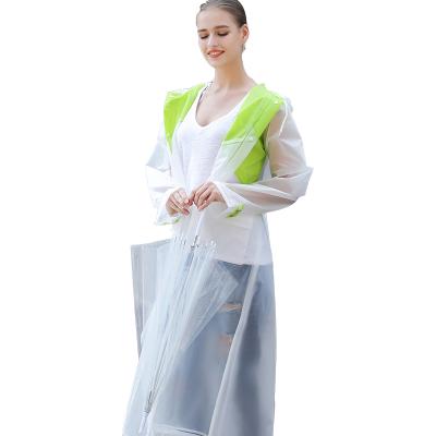 China Protable Long Bag Raincoat EVA Color Matching Green For Adults 100% Waterproof Rain Jacket for sale