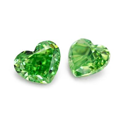 China Color Play or Fire 8*8mm Wuzhou Gems Loose Synthetic CZ Heart Shape 4k Crushed Ice Cut Green Zircon CZ Stones for sale