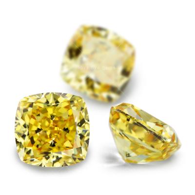 China Fancy Yellow Gem CZ Cushion Shape Ice Cutter Crushed Synthetic Game Or Fire Gemstone 7*7mm 4K 5A+ Color Loose Zircon for sale