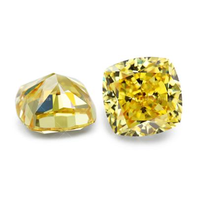 China High Quality Loose Color Game or Fire Gemstone 11*11mm 4K 5A+ Cushion Cut CZ Gems Canary Yellow Color Synthetic Zircon for sale