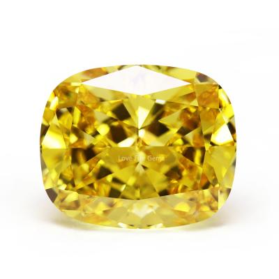 China Color Play Or Fire In Running Fancy Bright Yellow CZ Diamond Loose Cushion Crushed Ice Cut Synthetic CZ Zirconia for sale