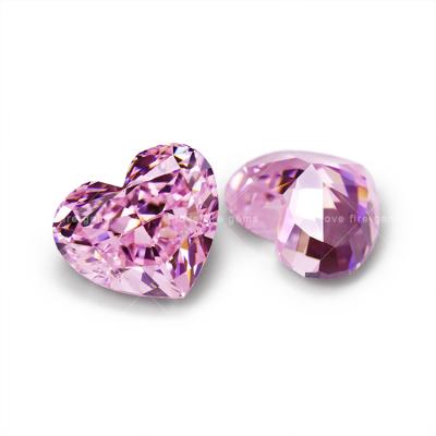 China Play or Fire Color Synthetic 9*9mm 4K 5A+ Crushed Imported Loose Light Pink Radiant Cut CZ Heart Cut Zircon Stone for sale