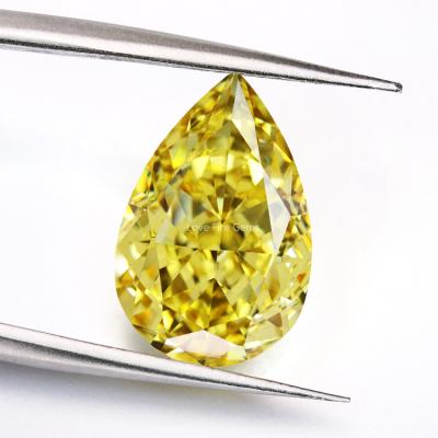 China Color Game Or Fire In Running Top Quality 5A+ Crushed Ice Cut Yellow Synthetic CZ Diamonds USA Diamonds Pear Cubic Zirconia Loose Stones for sale