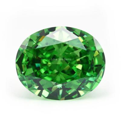 China Game Or Fire 5A+ Excellent Good Quality 4k Color Crushed Ice Cut CZ Stone Grass Fancy Oval Shape Diamond Green Synthetic Zircon for sale