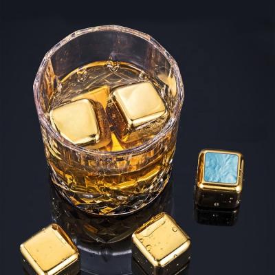 China Sustainable Whisky Stainless Cube Steel Ice Stainless Steel Metal Gold Reusable Ice Cube for sale